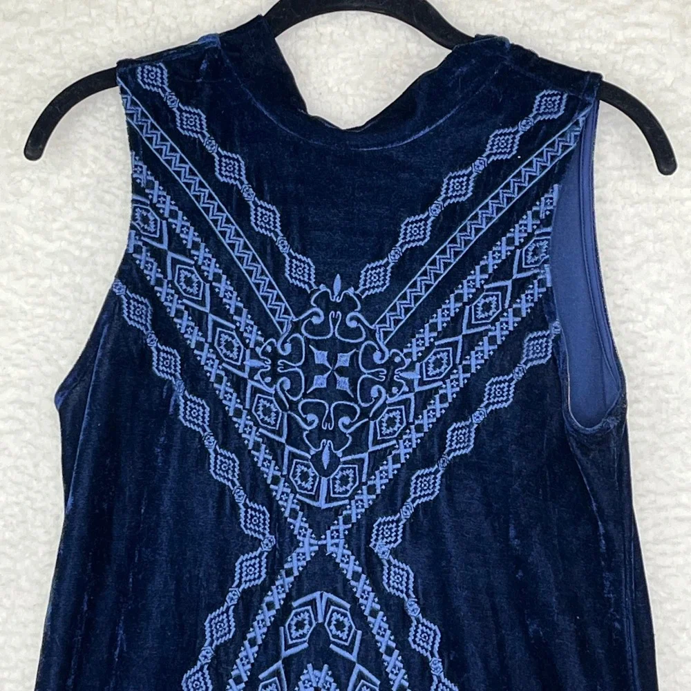 THML Navy Blue Velvet Embroidered Sleeveless Mini Shift Dress Pockets XS